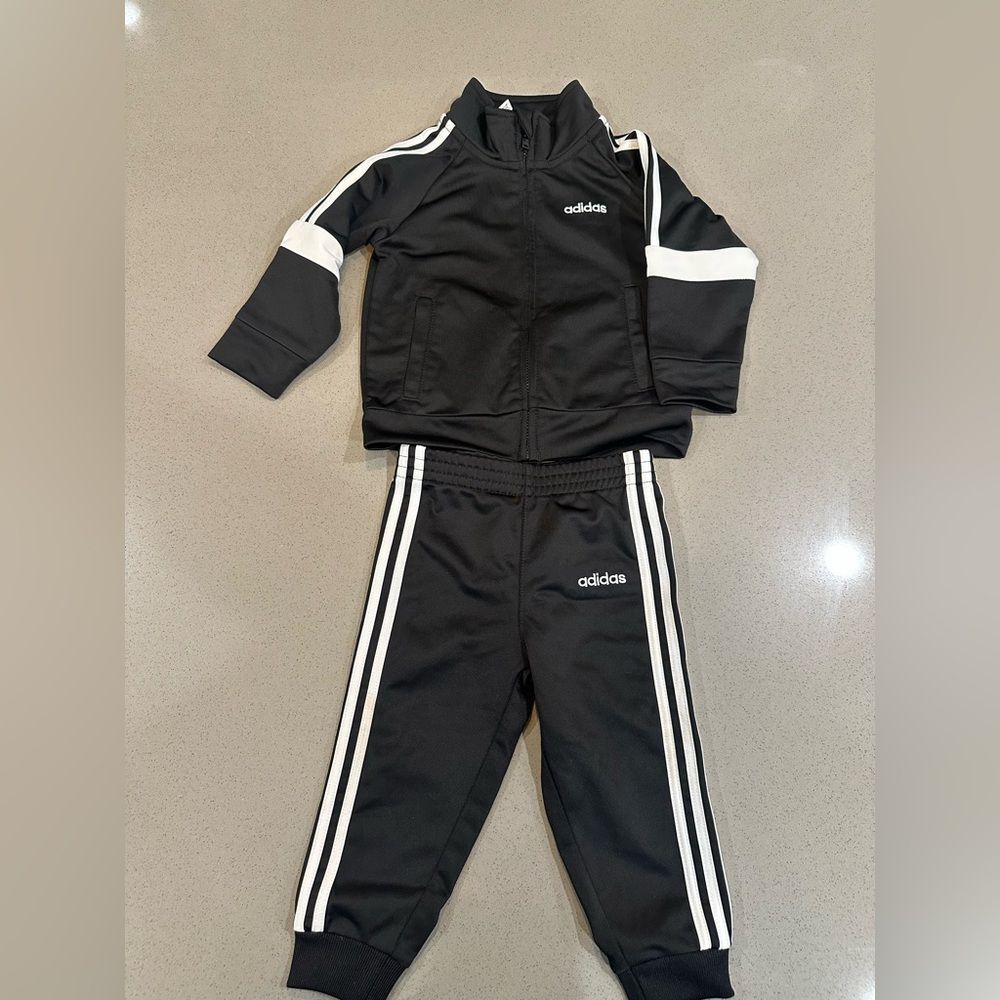 Adidas baby matching jogger track suit set: pants and zip jacket: size 12 months